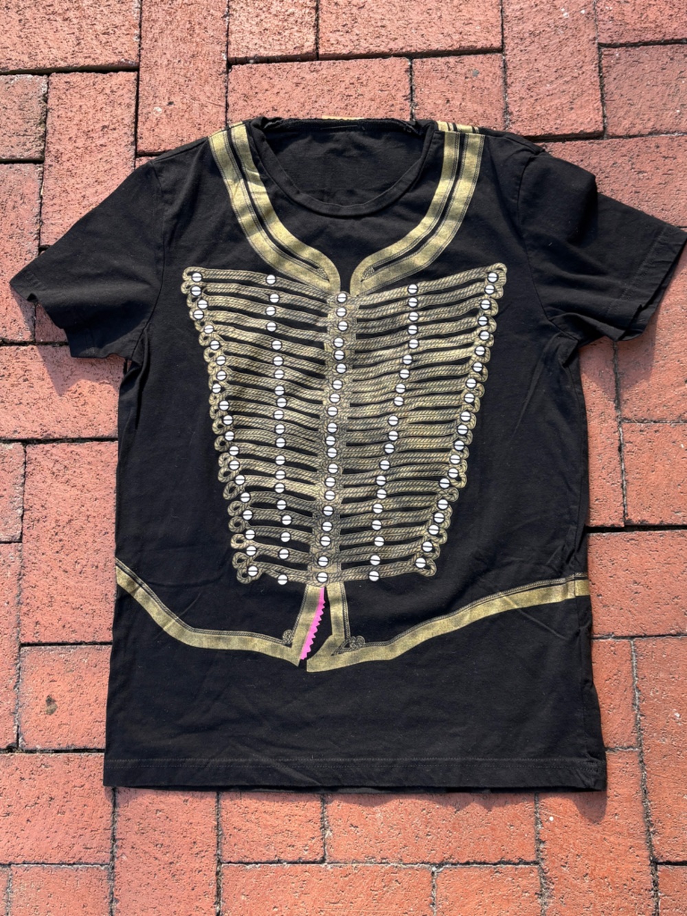 Black Tee with Galliano Gold Military Graphic
